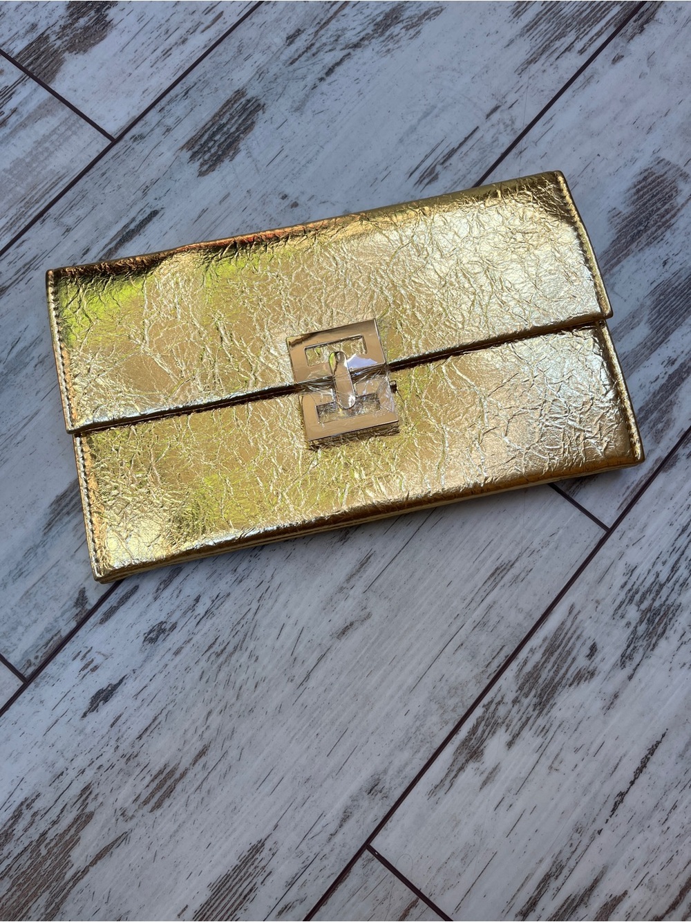 Huralona Wrinkled Gold Metallic Clutch Purse Crossbody Evening Bag 3 Pocket - Picture 14 of 16